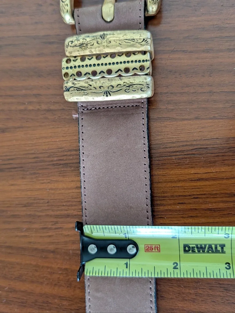 Vintage Streets Ahead Brown Leather Brass Belt Size Small 32340 Santa Monica CA